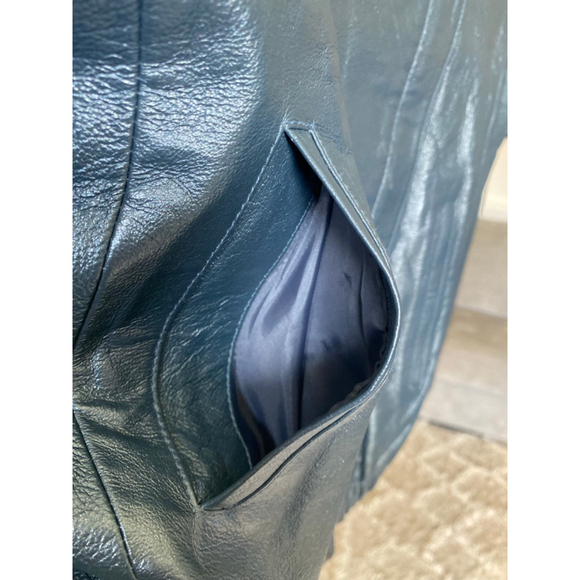 Vintage Bagatelle Leather Jacket Metallic Blue Cropped Moto Retro Scandi City - Picture 11 of 13